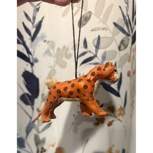 Vintage Jaguar Pier 1 Hand Made Paper Mache Ornament with String 4.25"‎ Long